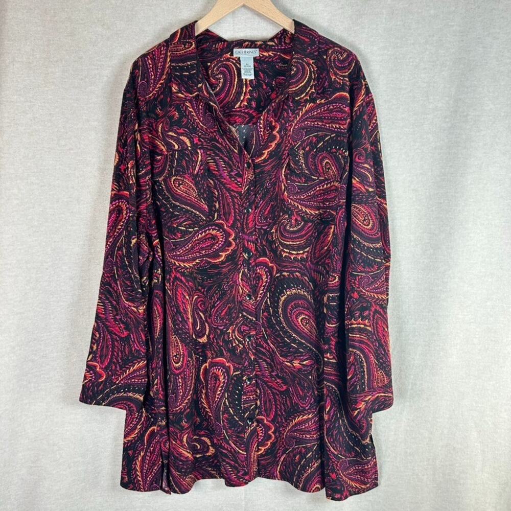 Catherines Womens Button Up Top Size 4X Paisley Modest Office‎ Career Fall Artsy